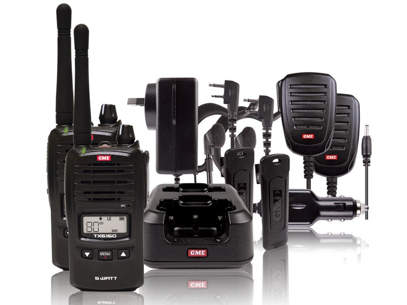 GME 5 Watt IP67 UHF Handheld Radio, Black, Twin Pack - TX6160TP